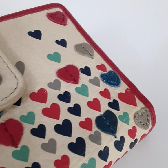 Fossil Mini Pocket Wallet Y2K Hearts Pink Leather Bifold Travel Card Case Snap - Picture 3 of 8